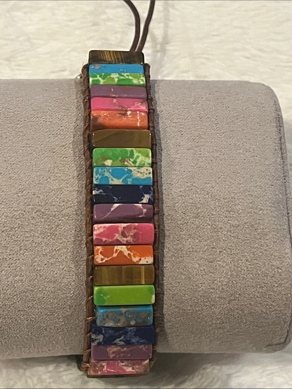 7 Chakras Stone and Leather Adjustable Bracelet